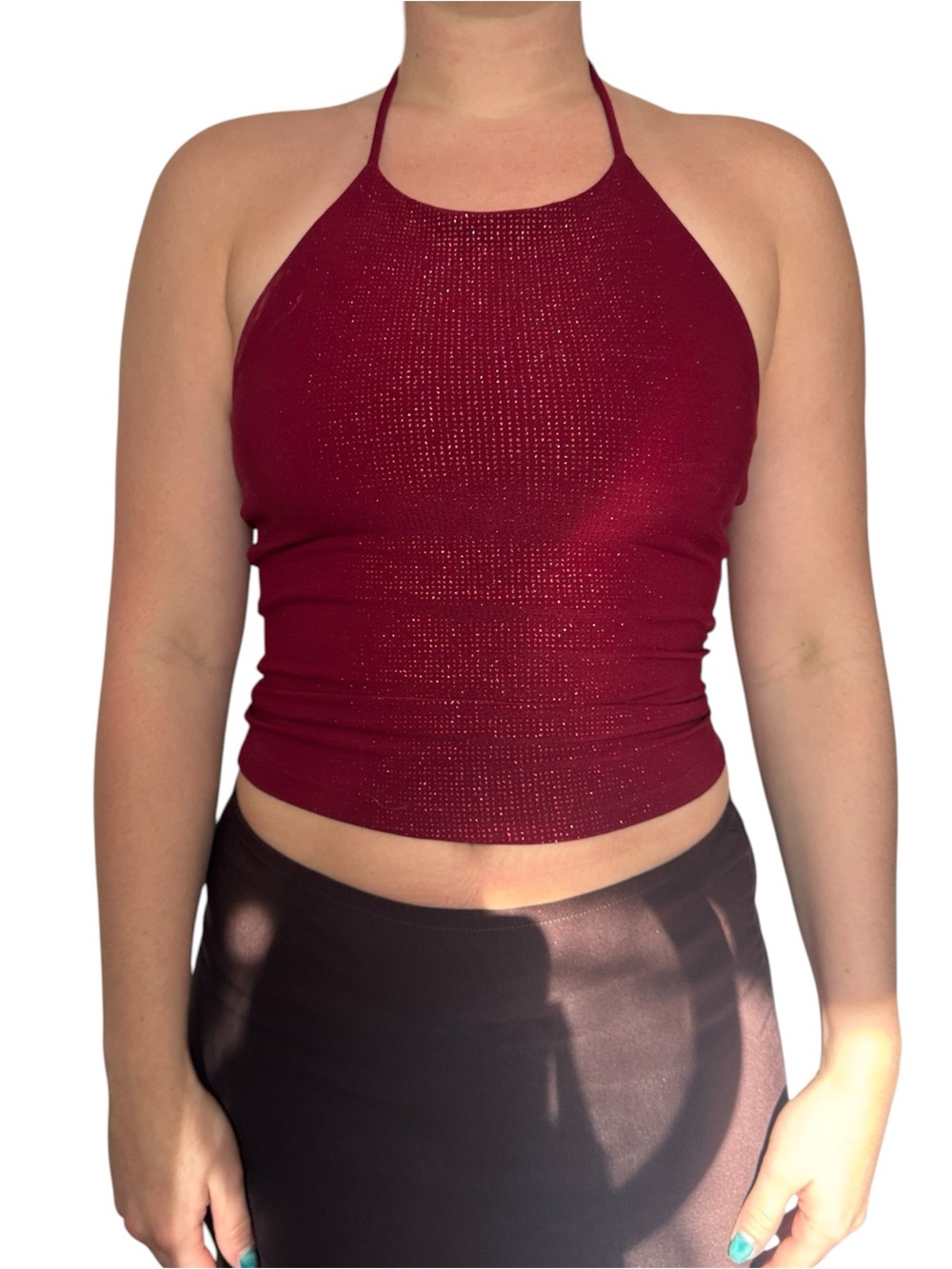 Y2K heart star moon Sparkle Halter Tank Top in Wine